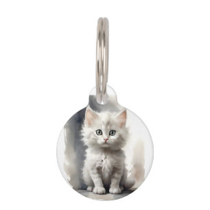 Personalized Beautiful White Kitten Portrait Pose Pet Tag