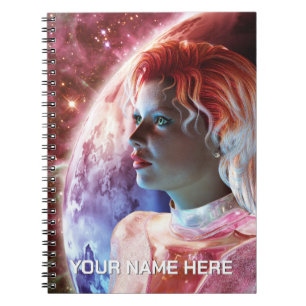 Personalized. Beautiful woman in space Notebook