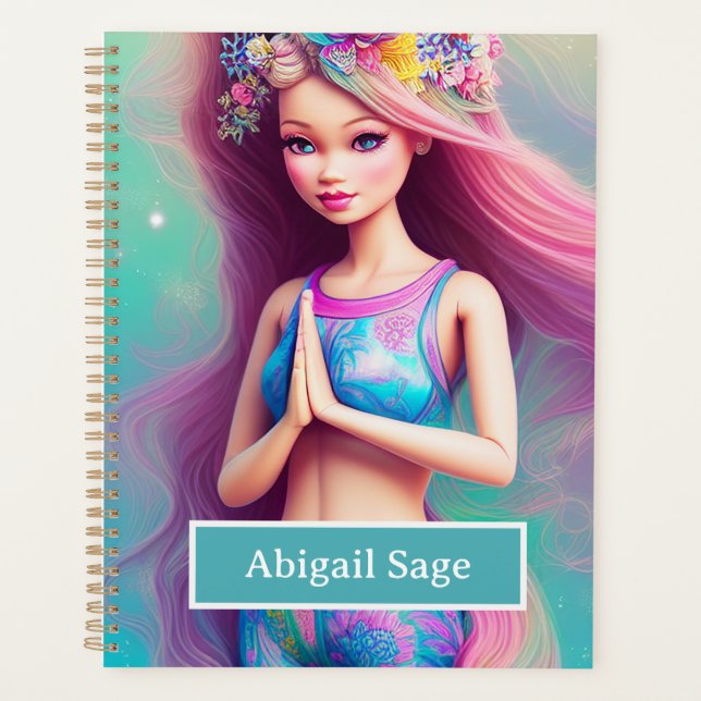 Personalized Beautiful Yoga Girl Meditation Floral Planner (Front)