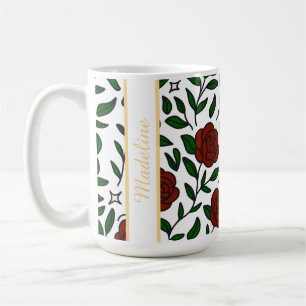 Personalized Beauty and Beast Garden Rose Name Red Coffee Mug