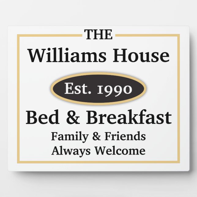 Personalized Bed & Breakfast Sign - White Plaque (Front)