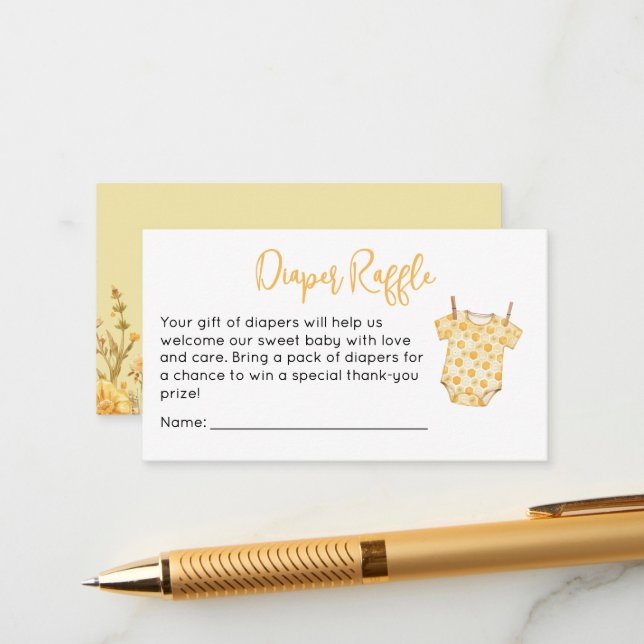 Personalized Bee Baby Shower Diaper Raffle Card (Front/Back In Situ)