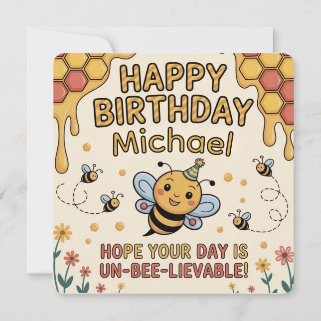 Personalized Bee Birthday Card - Honeycomb Theme (Front)