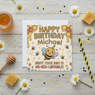 Personalized Bee Birthday Card - Honeycomb Theme