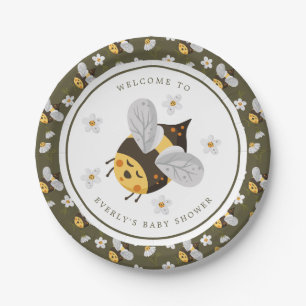 Personalized Bee Daisy Green Baby Shower Paper Plate