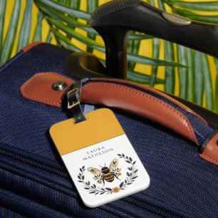 Personalized Bee Floral Laurel Luggage Tag