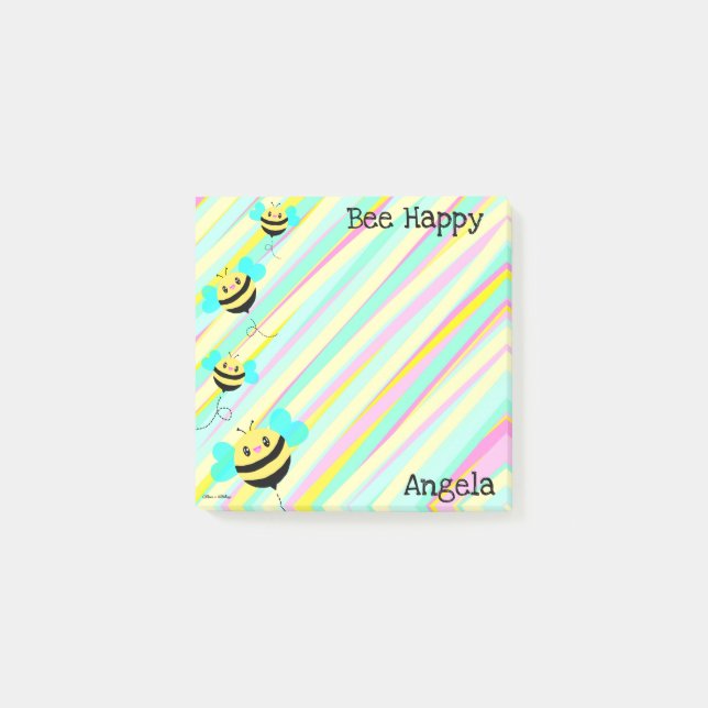 Personalized Bee Happy Post-it Notes (Front)