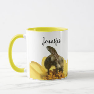 Personalized Bee on a Yellow Flower Nature Photo Mug