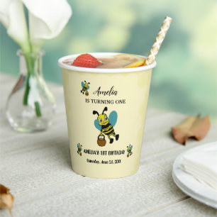Personalized Bee theme 1st Birthday party Paper Cups