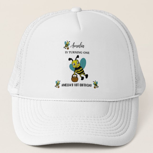 Personalized Bee theme 1st Birthday party Trucker Hat (Front)
