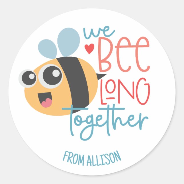 Personalized Bee Valentine Classic Round Sticker (Front)
