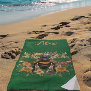 Personalized Bee & Wildflowers - Beach Towel