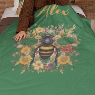 Personalized Bee & Wildflowers - Fleece Blanket