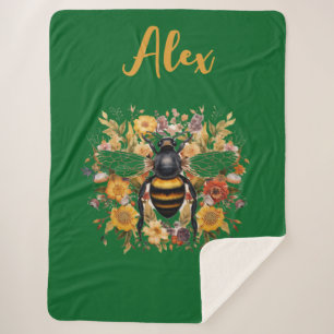 Personalized Bee & Wildflowers - Sherpa Blanket
