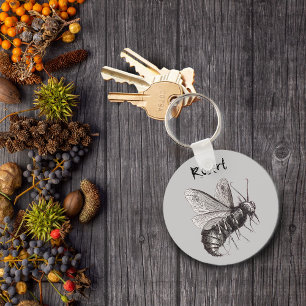 Personalized Bee With Skull Wings Keychain