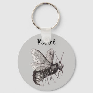 Personalized Bee With Skull Wings Keychain