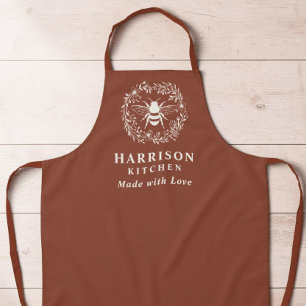Personalized Bee Wreath Terracotta Family Kitchen Apron