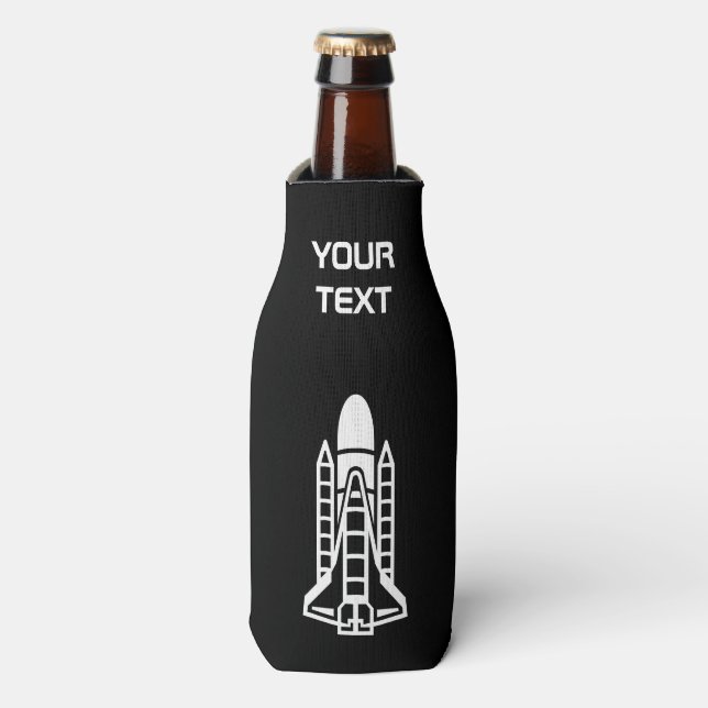Personalized beer bottle cooler with space rocket (Bottle Front)