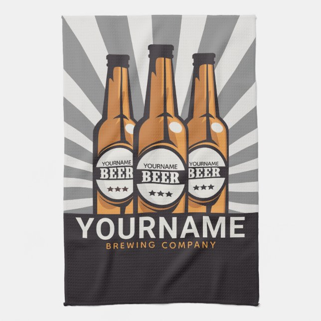 Personalized Beer Bottle Craft Brewing Company Kitchen Towel (Vertical)