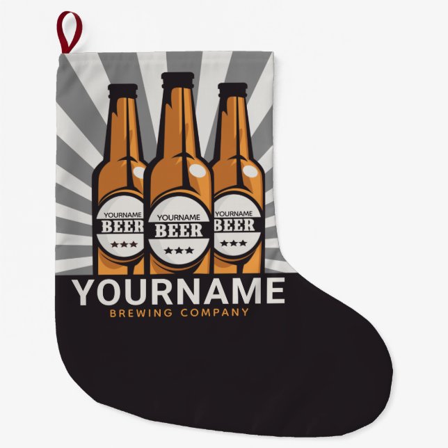 Personalized Beer Bottle Craft Brewing Company  Large Christmas Stocking (Front)