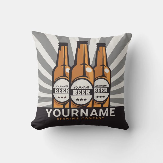 Personalized Beer Bottle Craft Brewing Company Throw Pillow (Front)