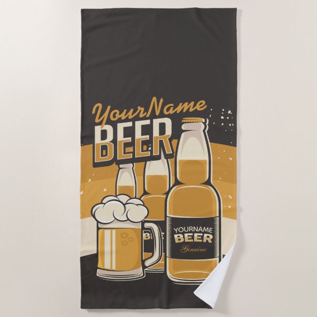 Personalized Beer Bottle Sudsy Mug Brewing Bar Beach Towel (Front)