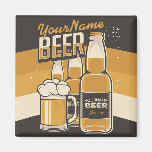 Personalized Beer Bottle Sudsy Mug Brewing Bar Magnet