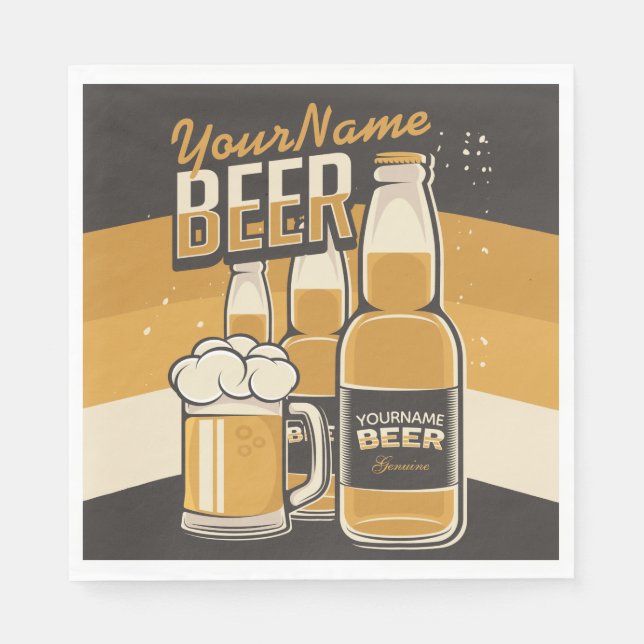 Personalized Beer Bottle Sudsy Mug Brewing Bar Napkin (Front)