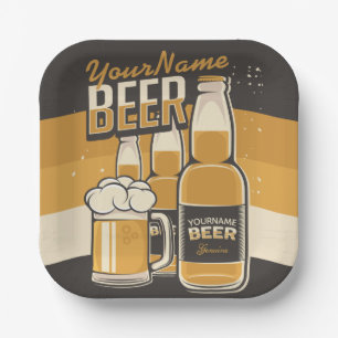 Personalized Beer Bottle Sudsy Mug Brewing Bar Paper Plate