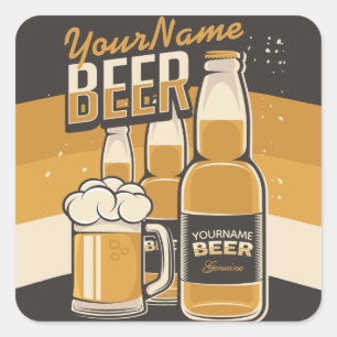 Personalized Beer Bottle Sudsy Mug Brewing Bar  Square Sticker