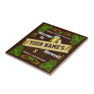 Personalized Beer Brewery Welcome with Hops Barley Tile