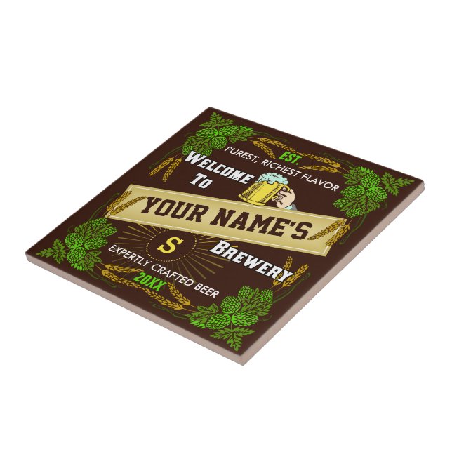 Personalized Beer Brewery Welcome with Hops Barley Tile (Side)