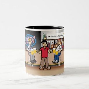 Personalized Beer Drinker - Male Cartoon Two-Tone Coffee Mug