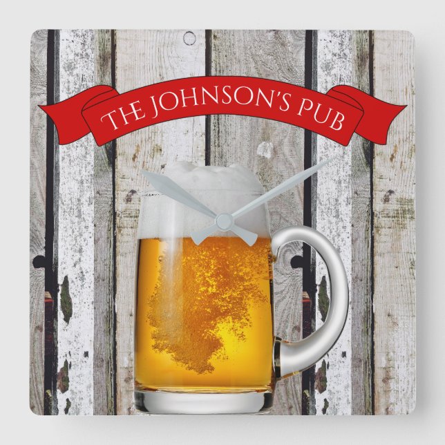 Personalized Beer Stein & "(Your Name) Pub" Square Wall Clock (Front)