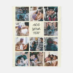 Personalized Beige 11 Photo Collage Fleece Blanket