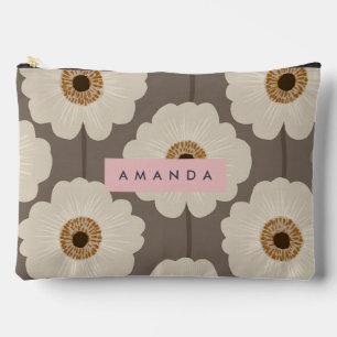 Personalized Beige and Brown Mid-Century Flower Accessory Pouch