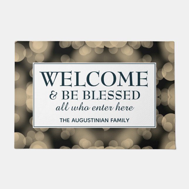 Personalized Beige Bokeh WELCOME Doormat (Front)