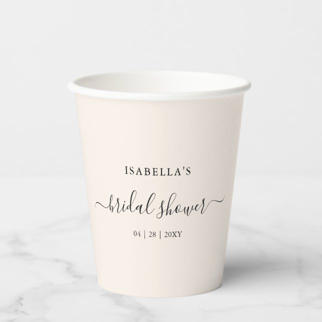 Personalized Beige Bridal Shower Paper Cups (Front)