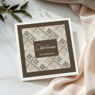 Personalized Beige & Brown Napkins Chic Geometric
