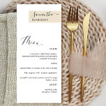 Personalized Beige Cream with Guest Name Elegant Menu<br><div class="desc">Why spend in-place cards and menu cards when you can have an elegant All-in-one elegant Menu personalized with each guest's name? Contemporary, simple, and elegant design with beautiful modern handwritten calligraphy. A stripe on the top right corner in a beige cream tone with the guest's name in black. Back in...</div>