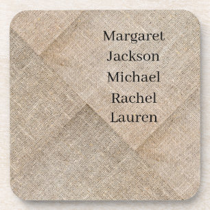Personalized Beige Faux Linen Coaster