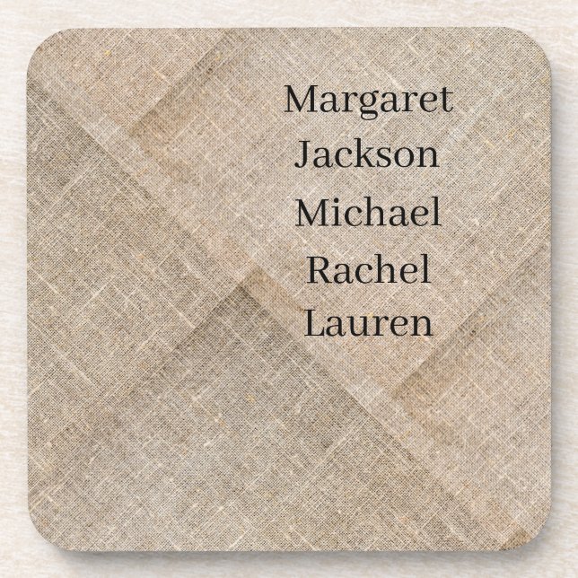 Personalized Beige Faux Linen Coaster (Front)