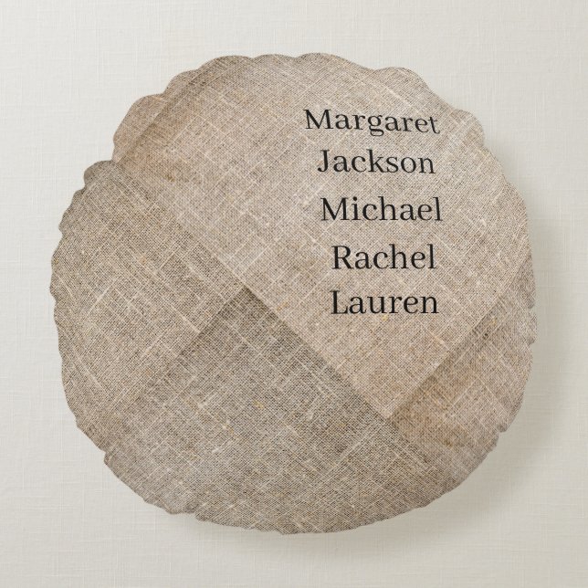 Personalized Beige Faux Linen Round Pillow (Front)