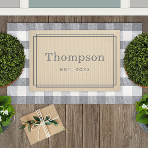 Personalized Beige Grey Family Last Name Monogram Doormat