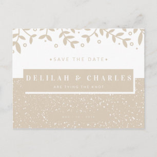 Personalized - Beige Leaves Pattern Save the Date Postcard