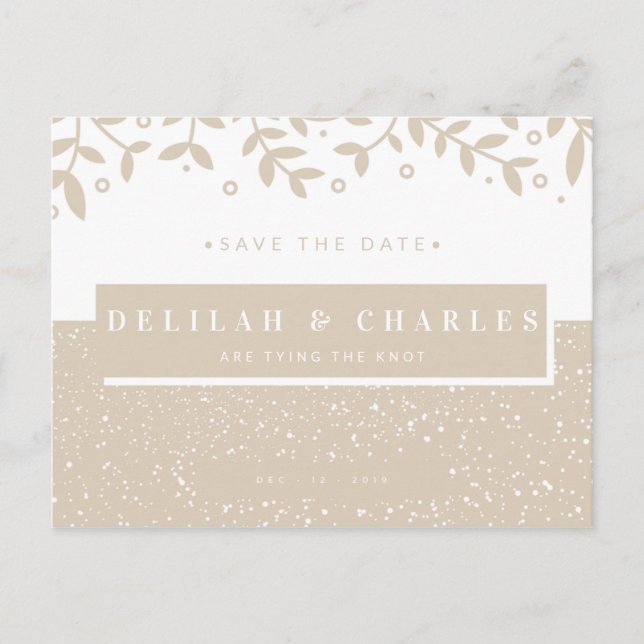 Personalized - Beige Leaves Pattern Save the Date Postcard (Front)