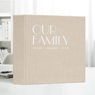 Personalized Beige Linen Creme Family Photos Binder