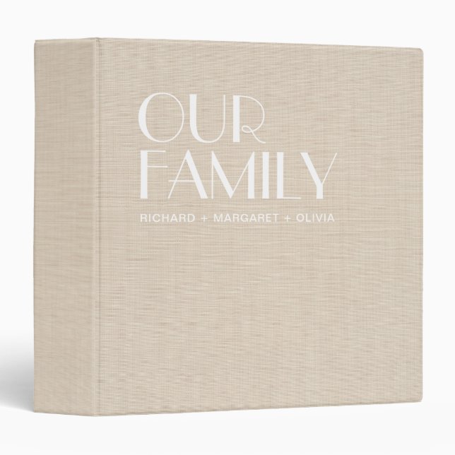 Personalized Beige Linen Creme Family Photos Binder (Front/Spine)