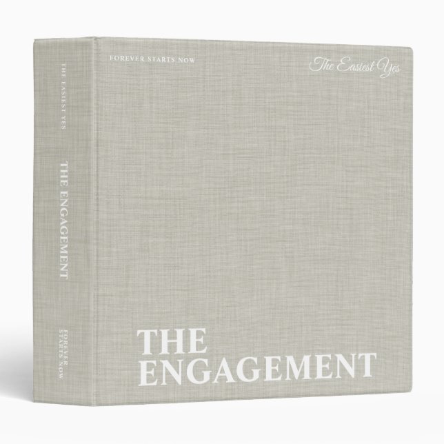 Personalized Beige Linen Engagement Photo Album Binder (Front/Spine)