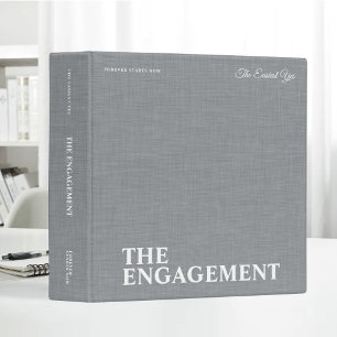 Personalized Beige Linen Engagement Photo Album Binder